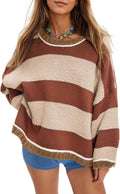 Women's Chunky Knit Striped Sweater Oversized Pullover - Soft Cotton