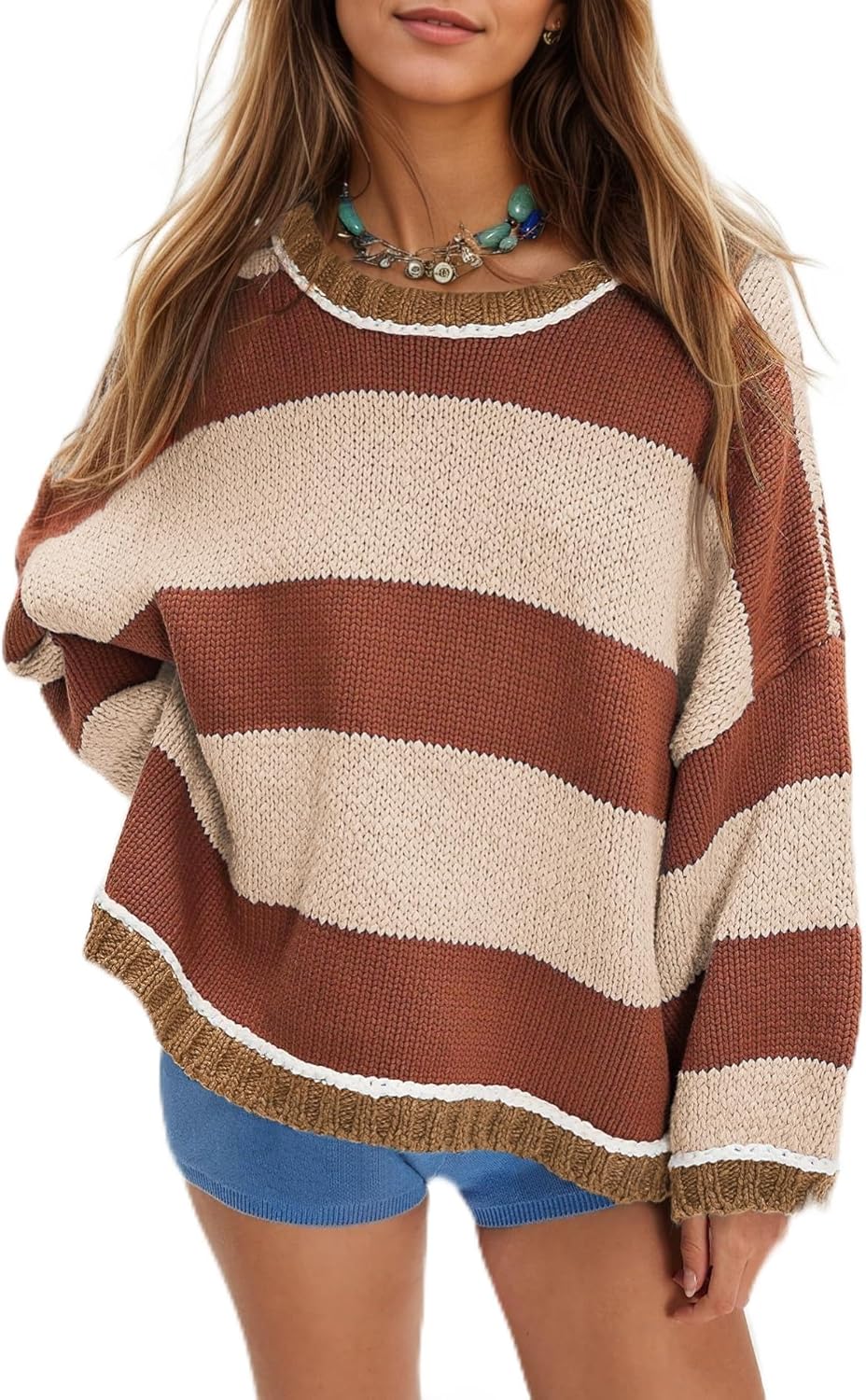 Women's Chunky Knit Striped Sweaters for Casual Style