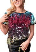 Sparkly Sequin Top Short Sleeve Glitter Party Tunic - Stand Out Dance