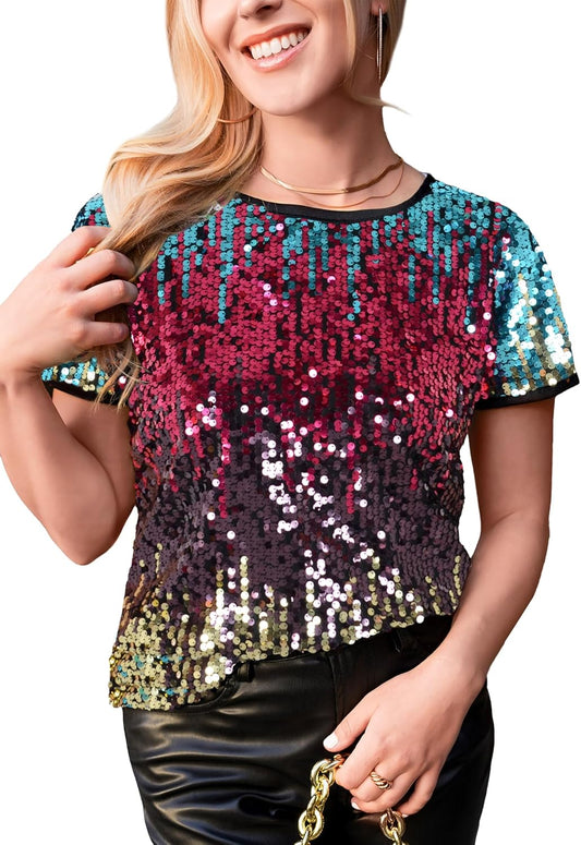 Sparkly Sequin Top for Women - Glitter Concert Party Blouse