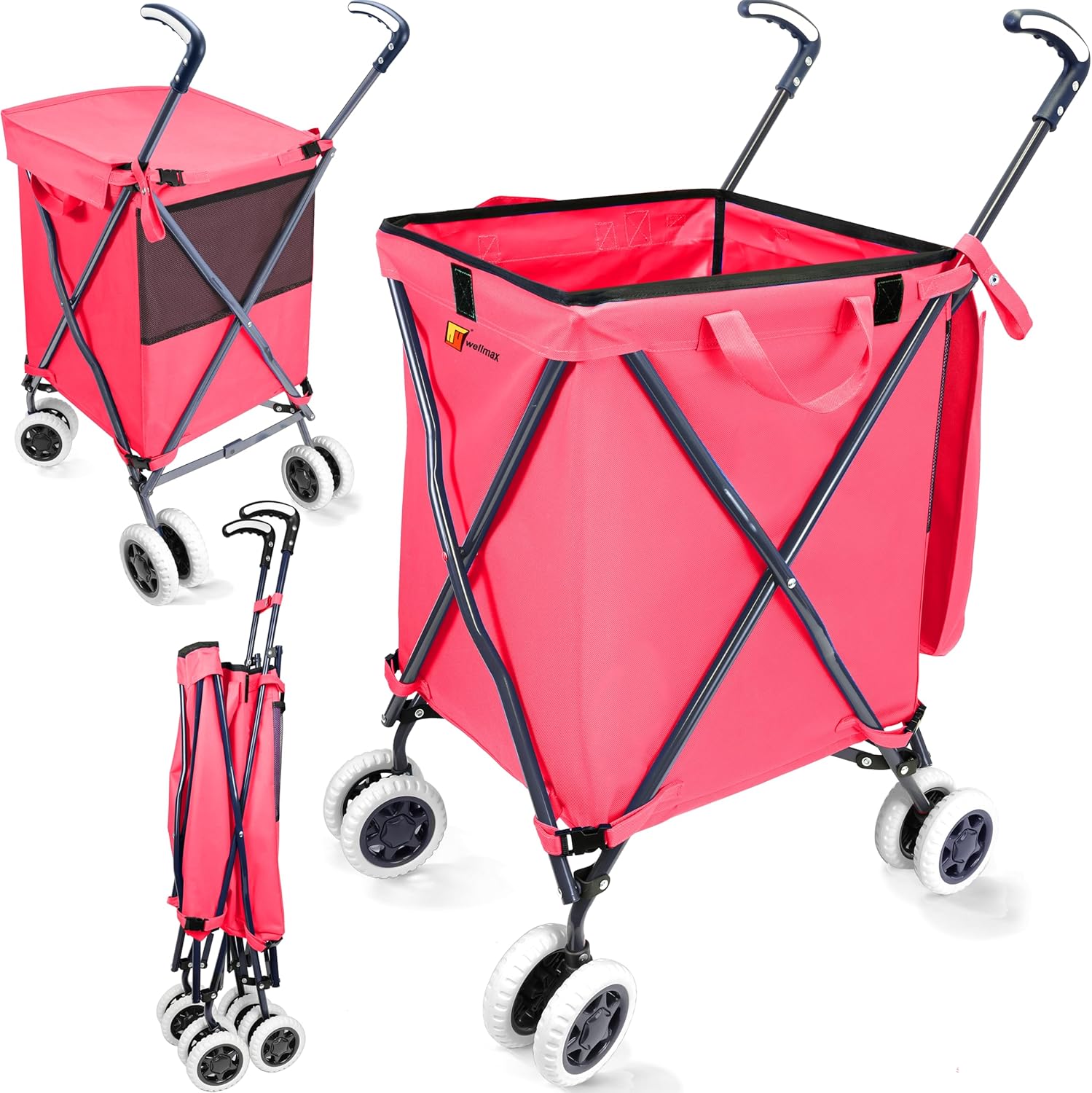 Wellmax WM99100 Folding Shopping Cart with Wheels for Groceries