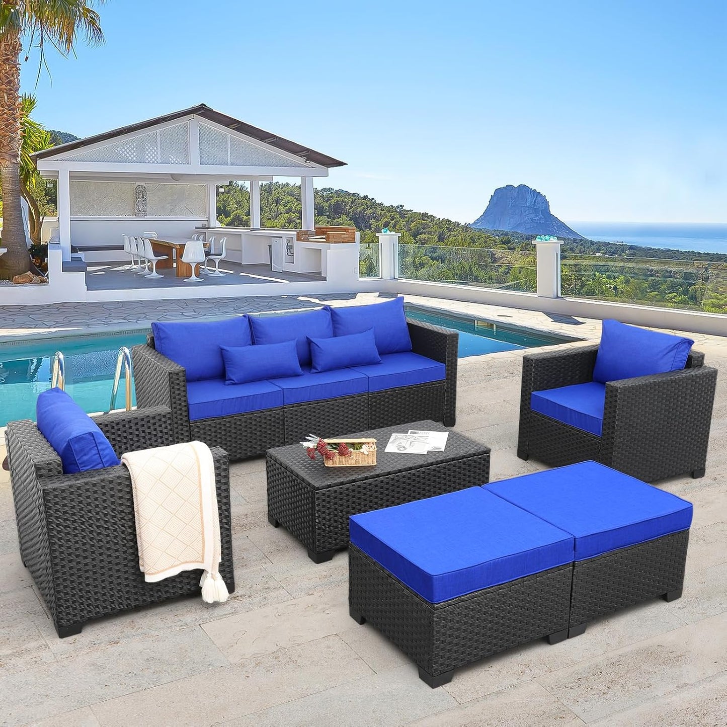 6 Pieces Patio Wicker Furniture Set for Outdoor Comfort