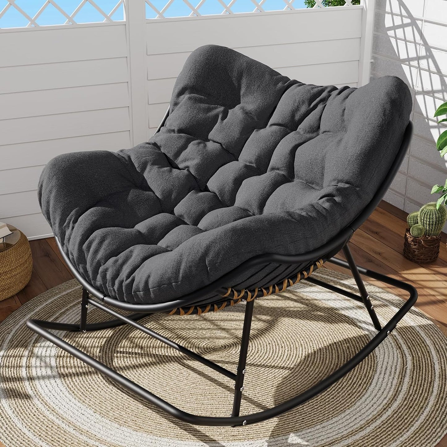 SWITTE Papasan Rocking Chair for Indoor and Outdoor Comfort