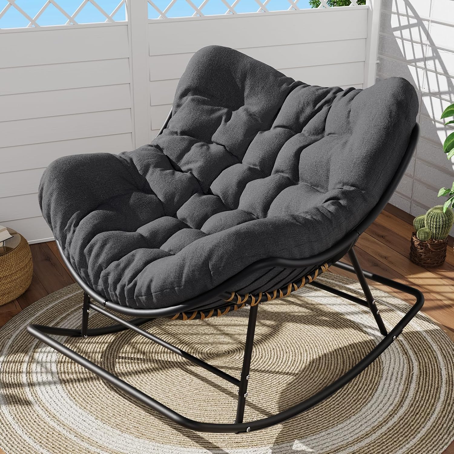 SWITTE Papasan Rocking Chair for Indoor and Outdoor Comfort