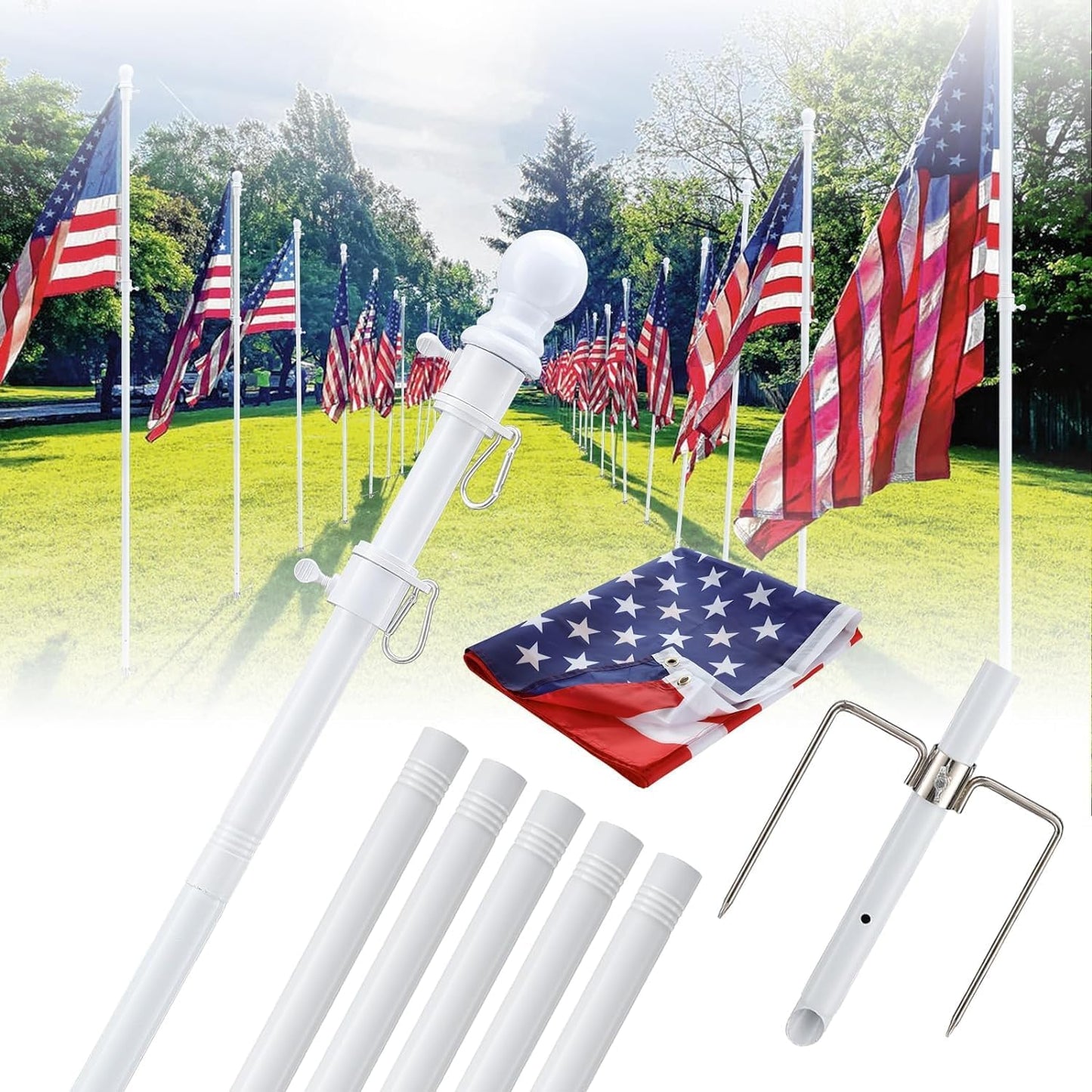 2 Pack Ground Flag Pole by Barcetine - Heavy Duty Kit