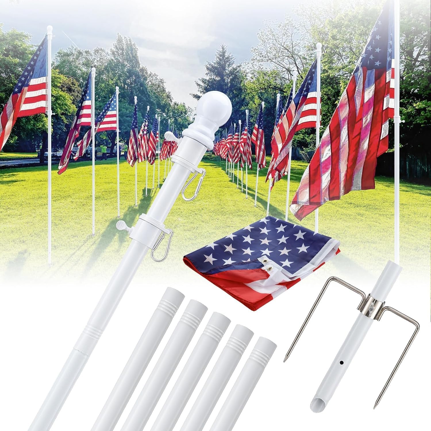 2 Pack Ground Flag Pole by Barcetine - Heavy Duty Kit