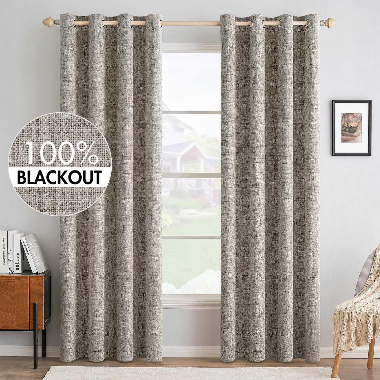 MIULEE Linen Texture Blackout Curtains for Bedroom and Living Room