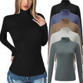 5 Pack Womens Long Sleeve Mock Turtleneck Tops - Slim Stretch Fit are