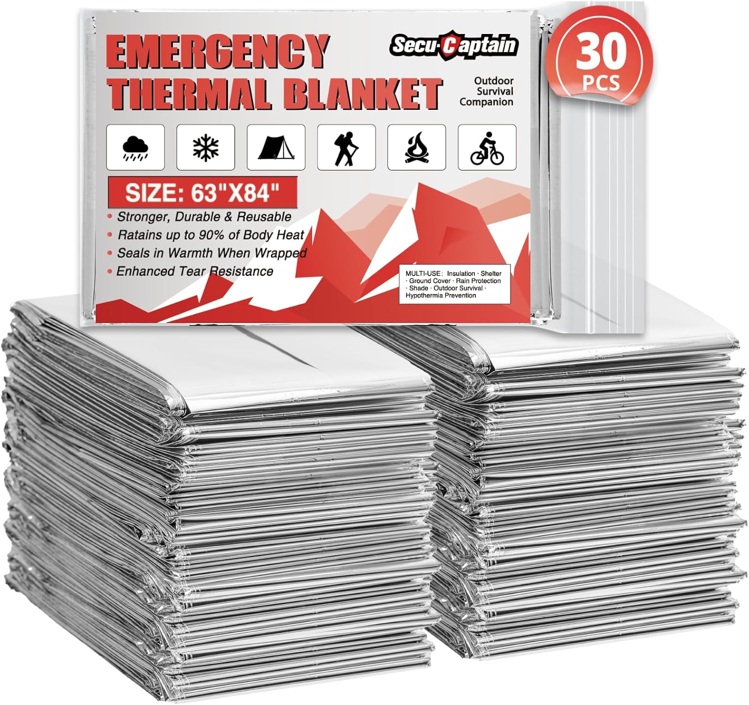 SecuCaptain Survival Emergency Thermal Blankets for Cold Weather