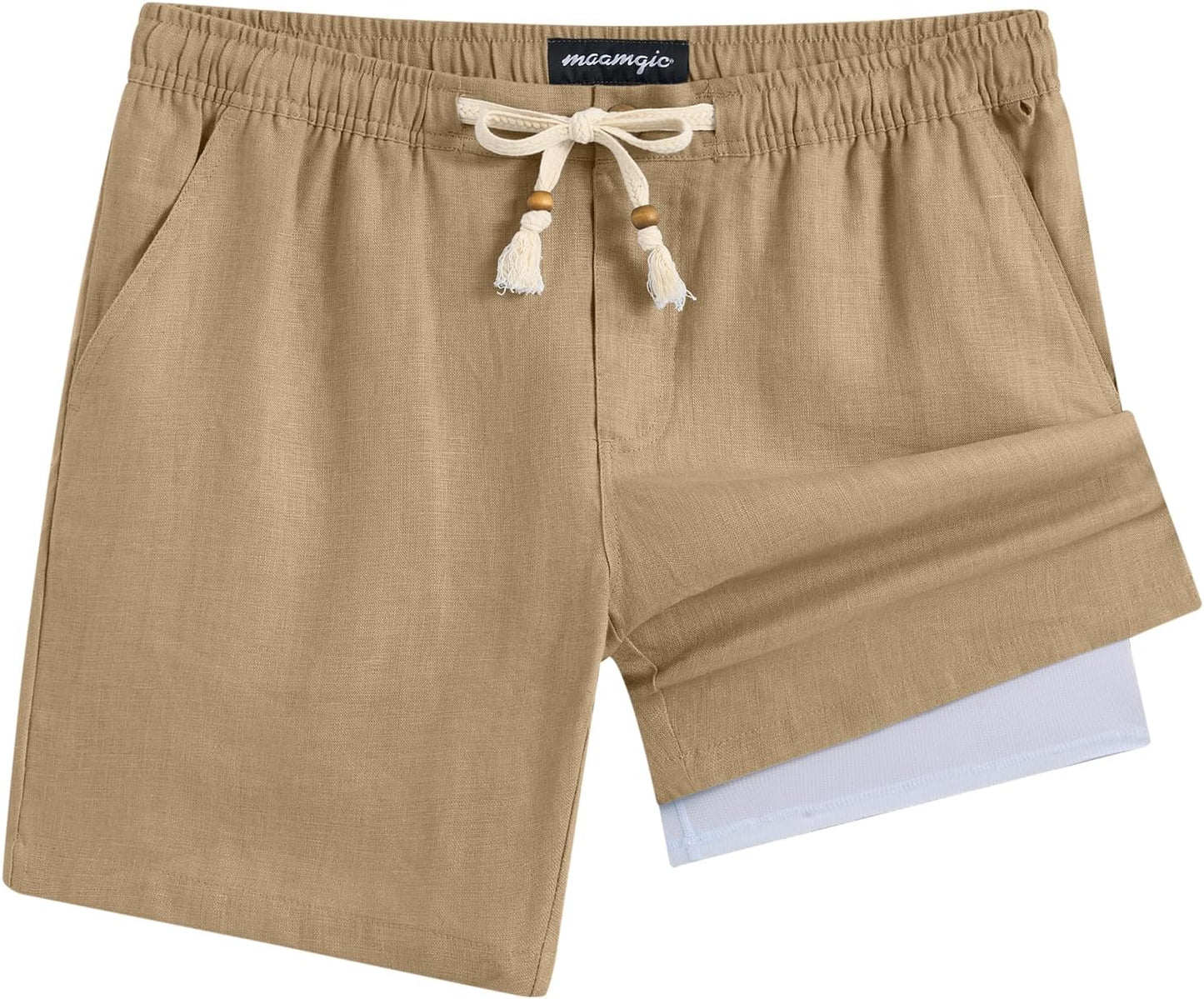 maamgic Mens Casual Linen Shorts for Summer Beach Comfort