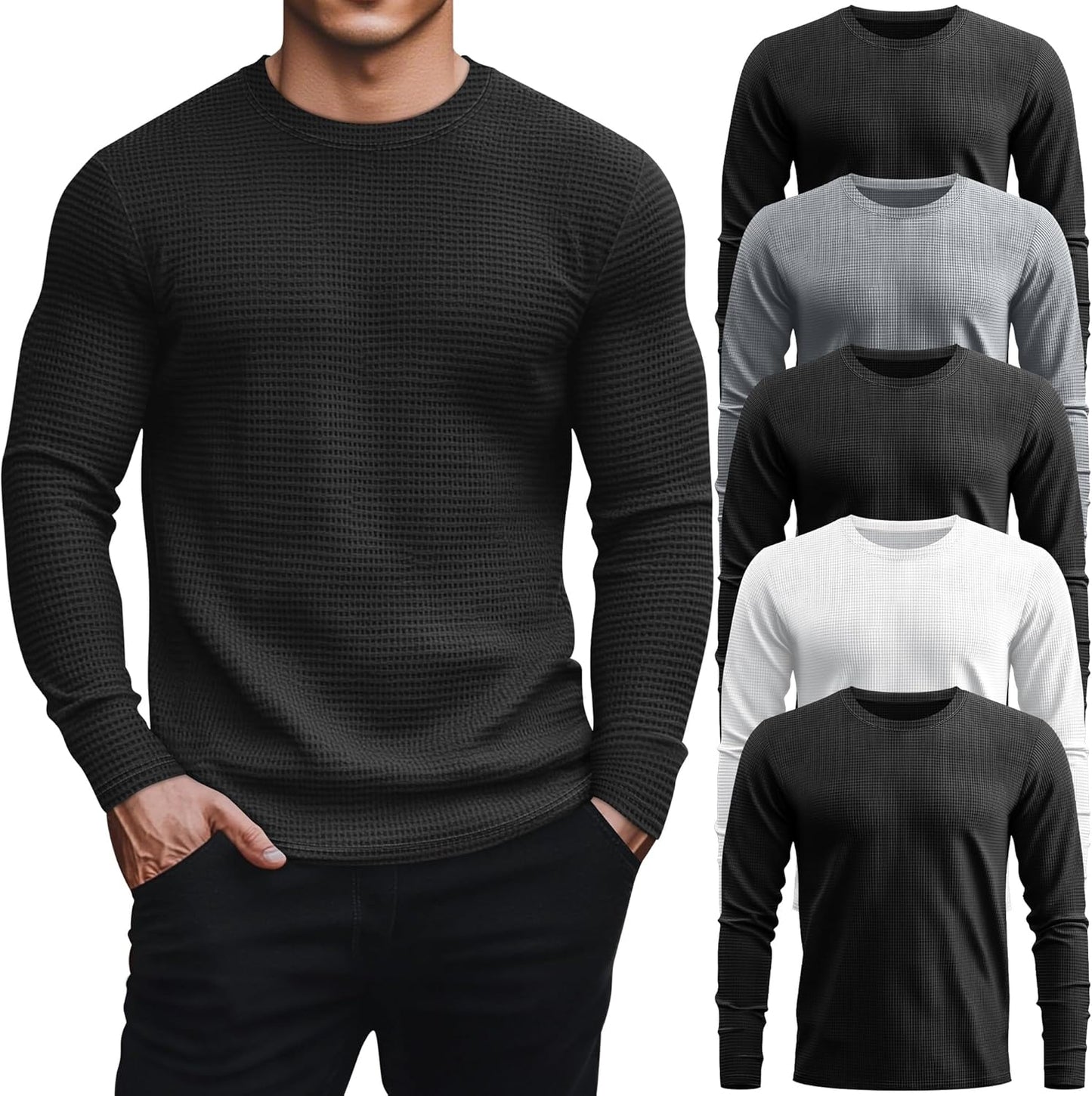 5 Pack Thermal Waffle Shirts for Men - Comfortable Casual Wear