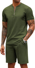 COOFANDY Men's 2 Piece Quarter Zip Polo and Shorts Set - Comfortable g