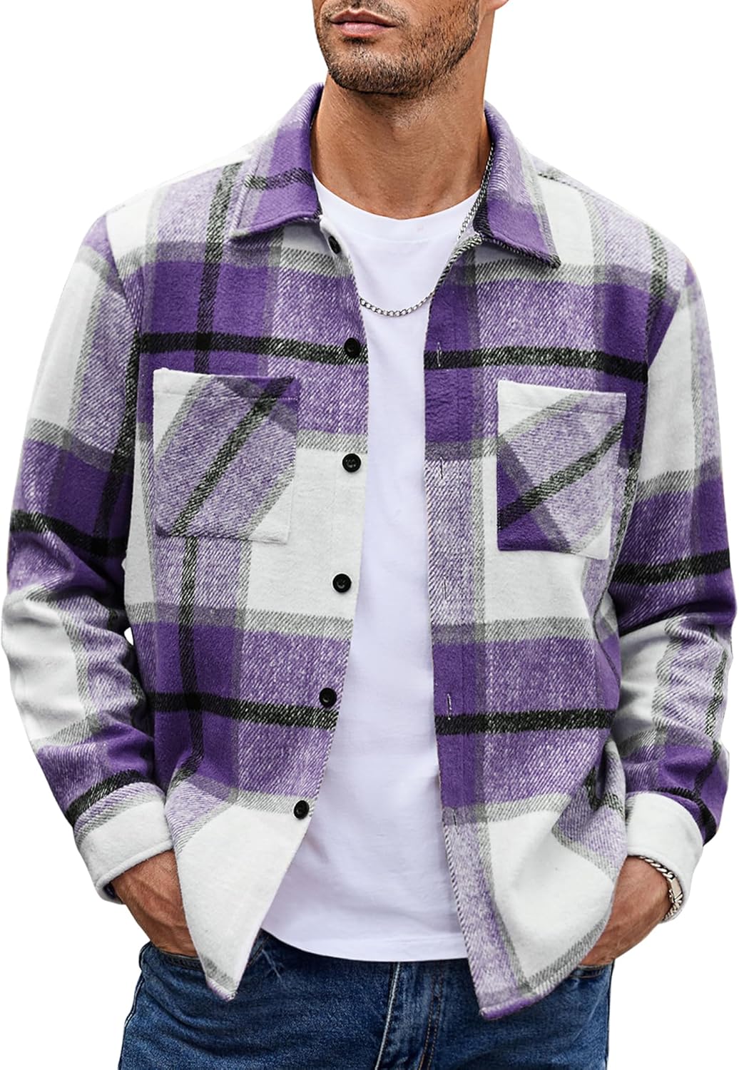COOFANDY Men's Flannel Shirt Jacket - Stylish Plaid Design