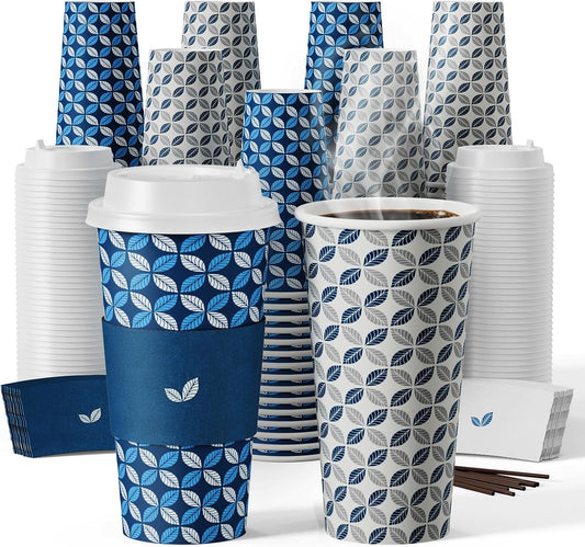 JOLLY CHEF 100 Pack 20 oz Disposable Coffee Cups - All-in-One Set