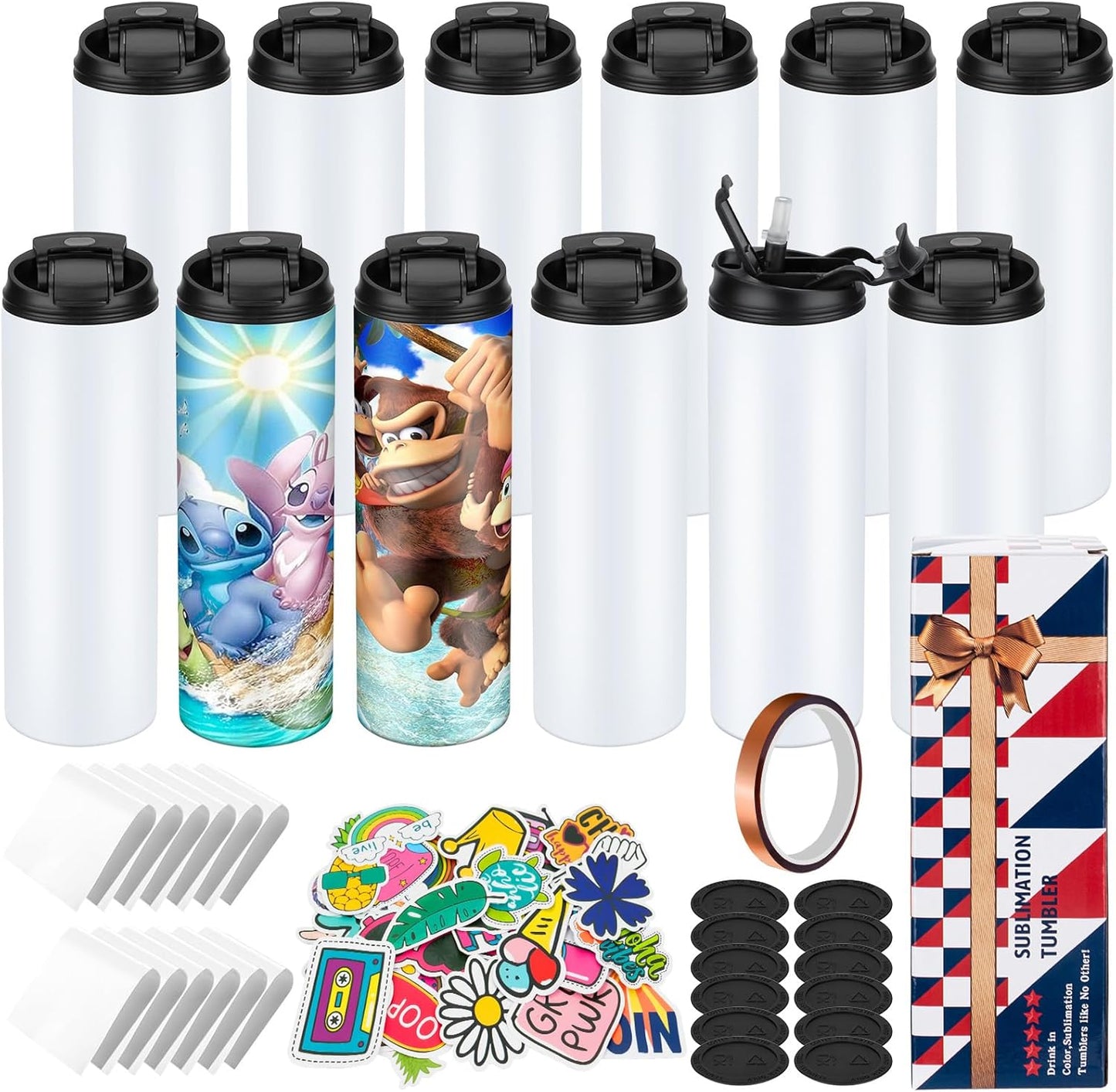 12 Pack Sublimation Tumbler Blank 20 oz Straight Skinny for Crafts