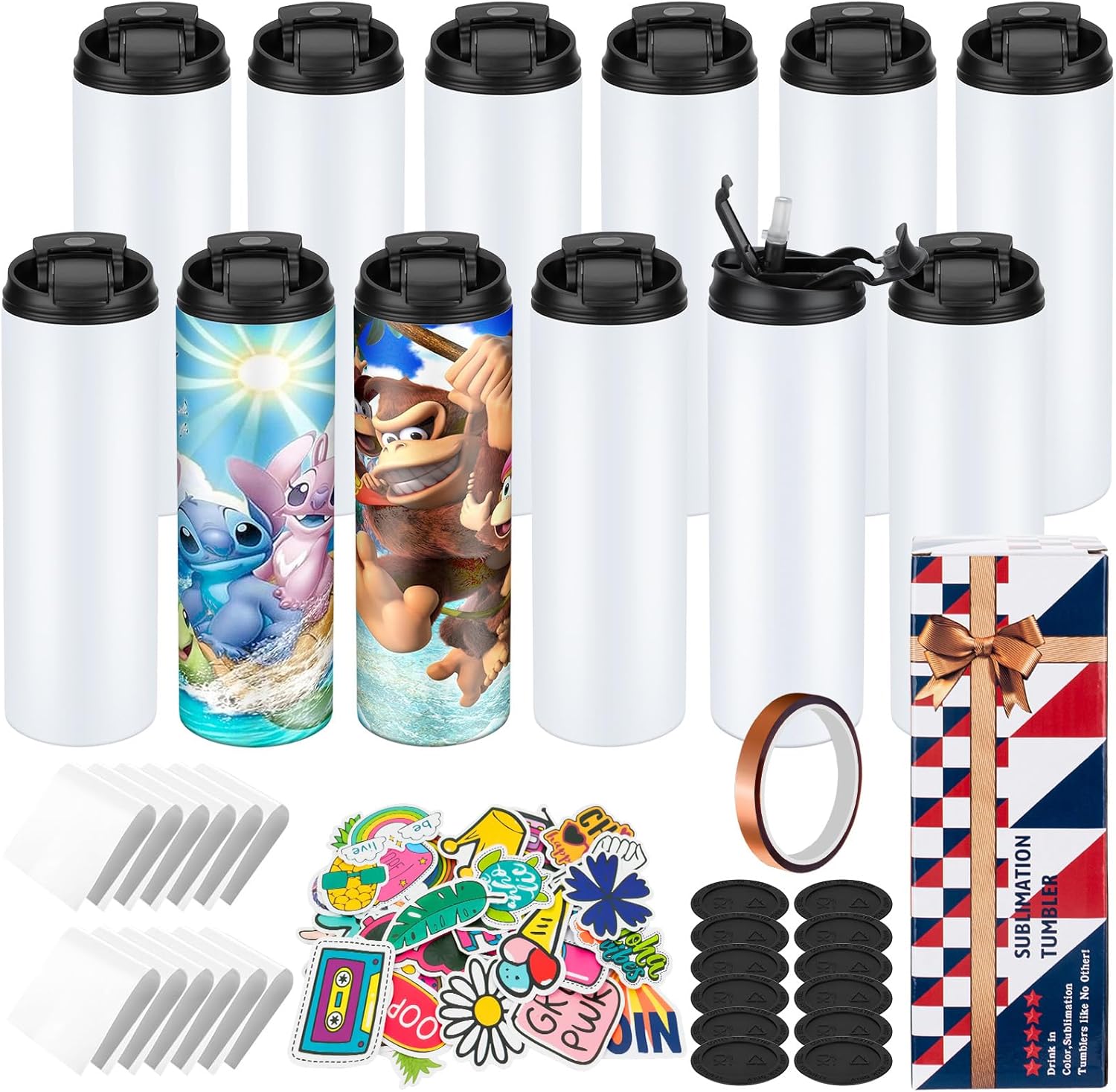 12 Pack Sublimation Tumbler Blank 20 oz Straight Skinny for Crafts