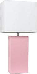 Modern Leather Table Lamp with White Fabric Shade - Pink