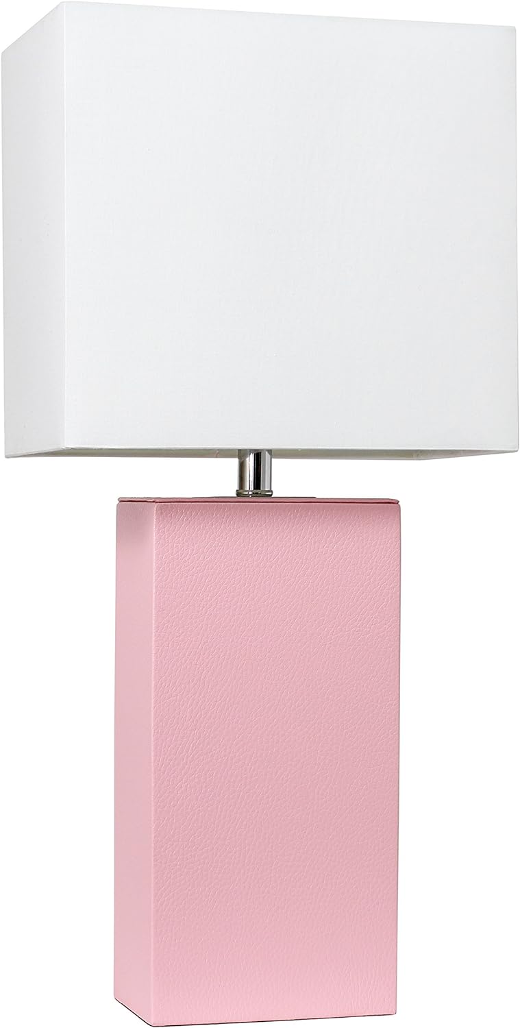 Elegant Designs LT1025-PNK Modern Leather Table Lamp for Home