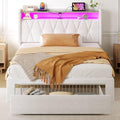 Twin Bed Frame with Drawer and LED Lights - Storage Headboard