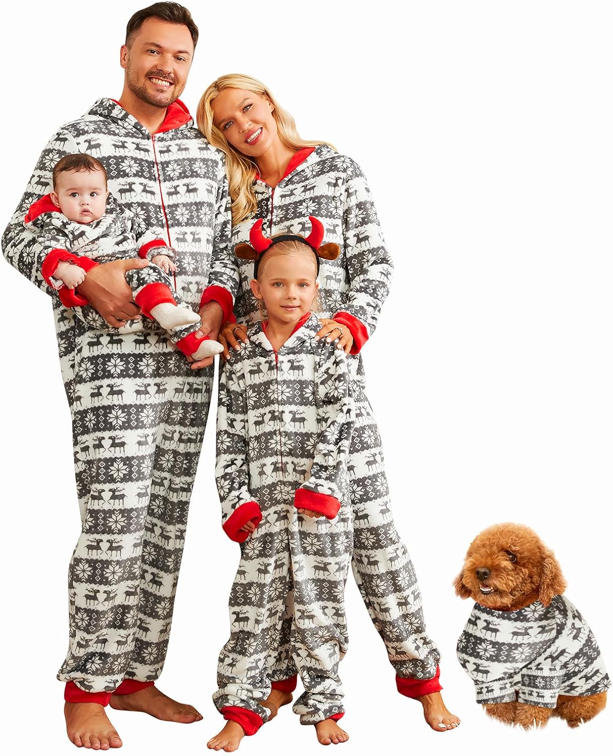 Cozy Family Christmas Pajamas Onesies for Everyone and Dog
