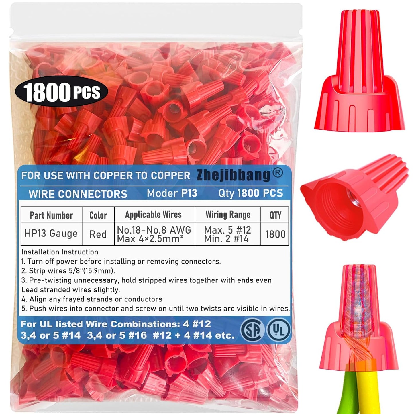 1800 PCS Winged Red Wire Nuts for Safe and Reliable Connections