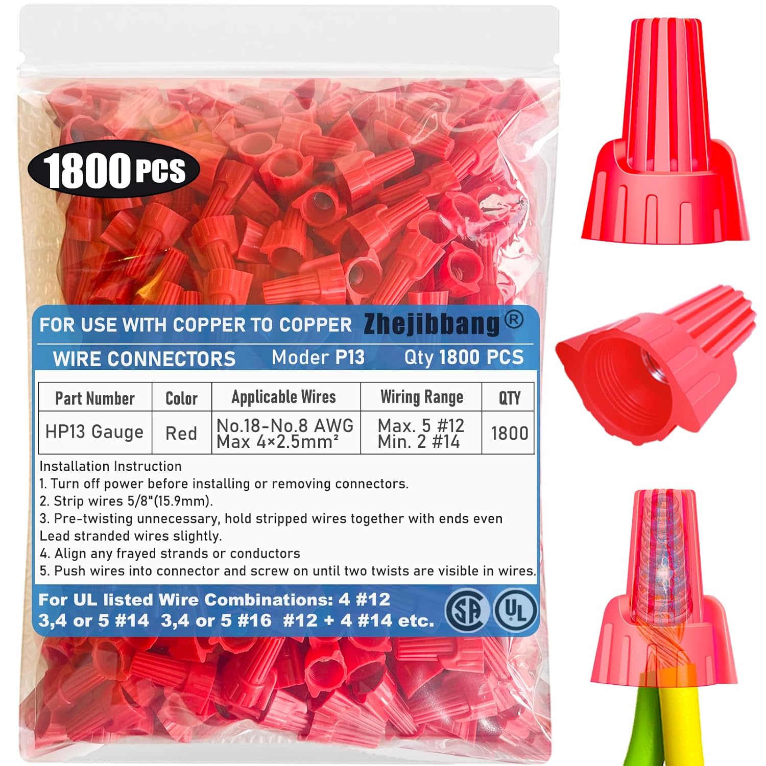 1800 PCS Winged Red Wire Nuts for Safe and Reliable Connections