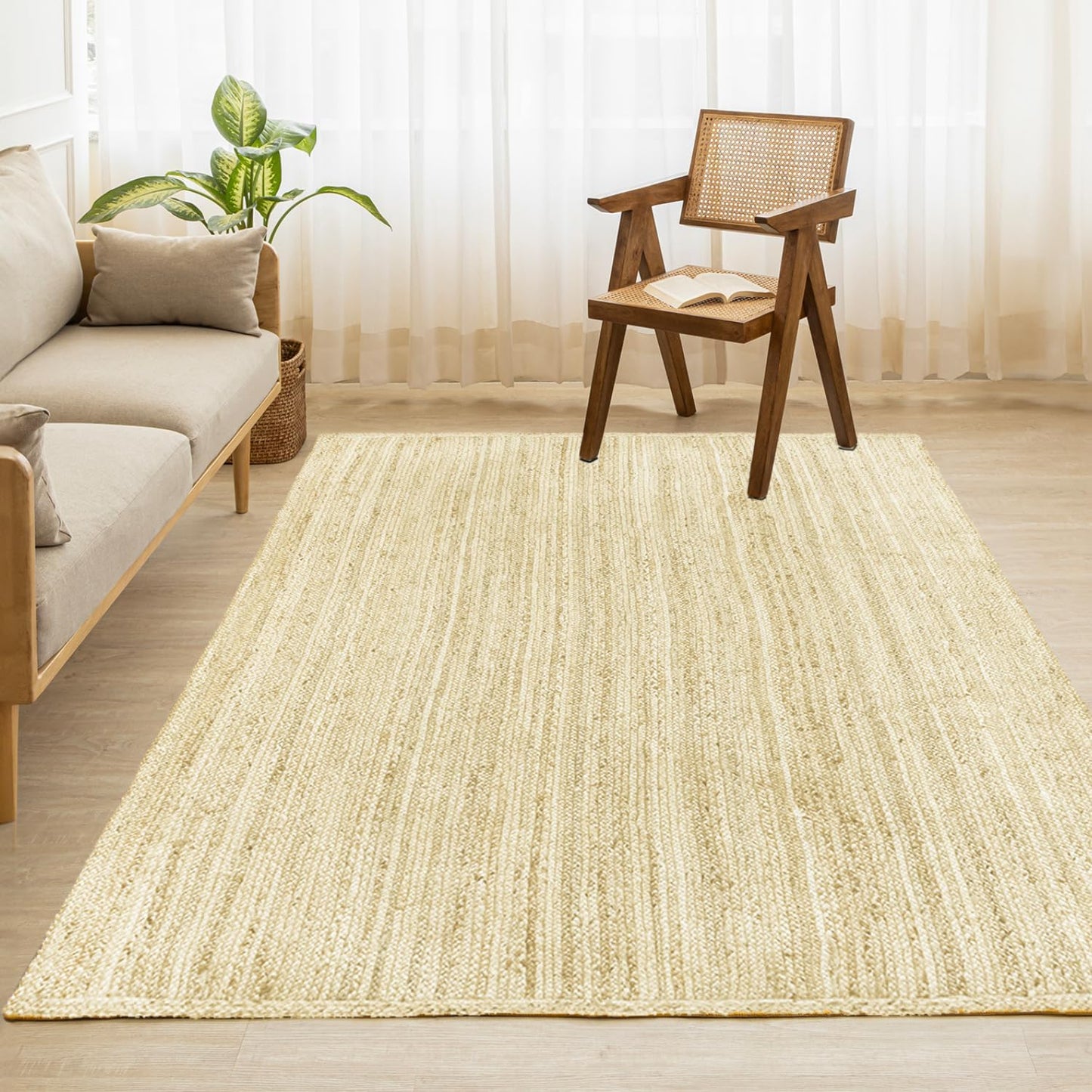 HOMEMONDE Braide Natural Jute Rug 5ftx8ft for Stylish Home Decor