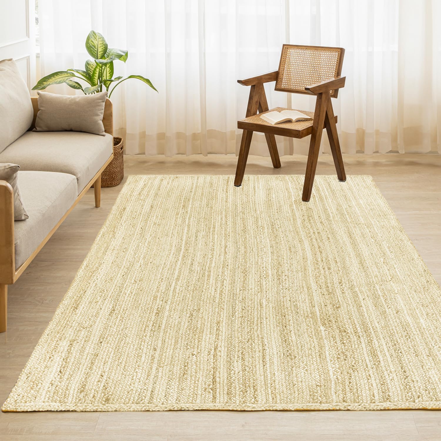 HOMEMONDE Braide Natural Jute Rug 5ftx8ft for Stylish Home Decor