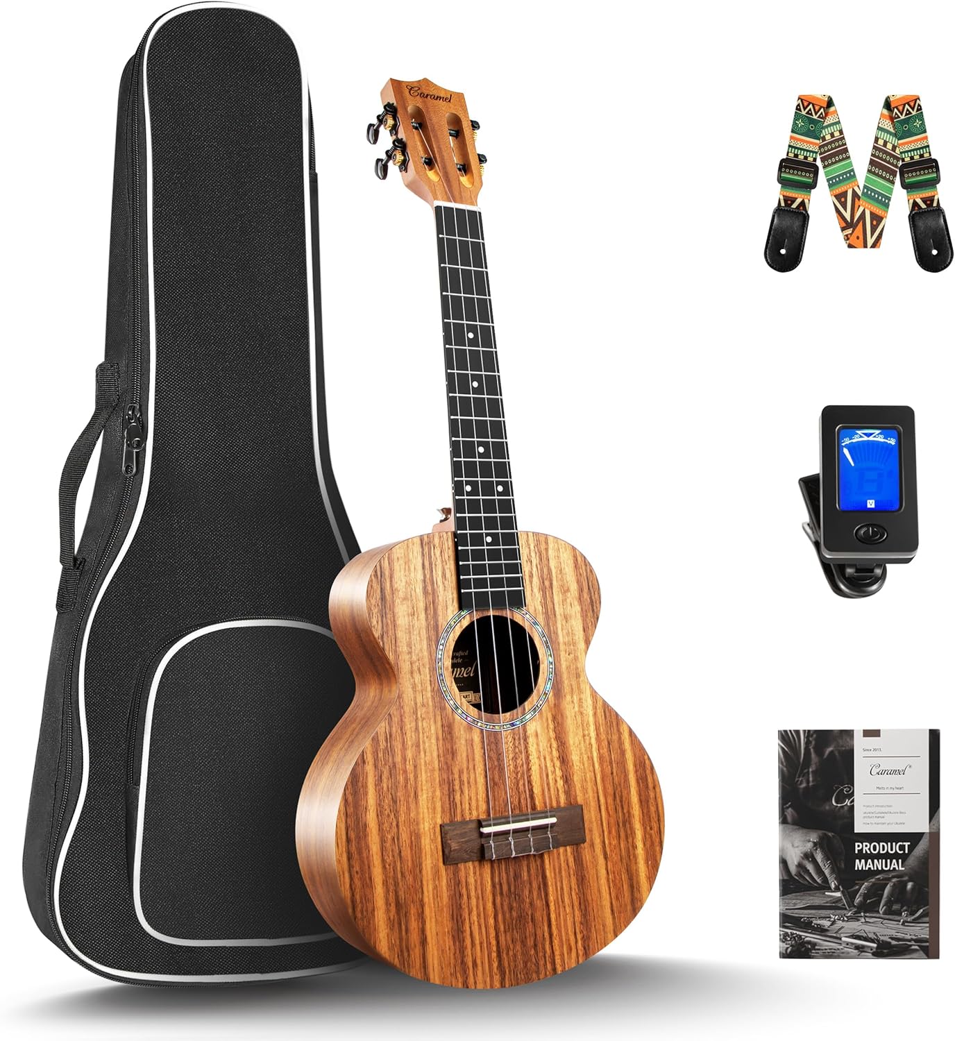 Caramel 26in Tenor Acacia Ukulele Kit for Beginners and Pros
