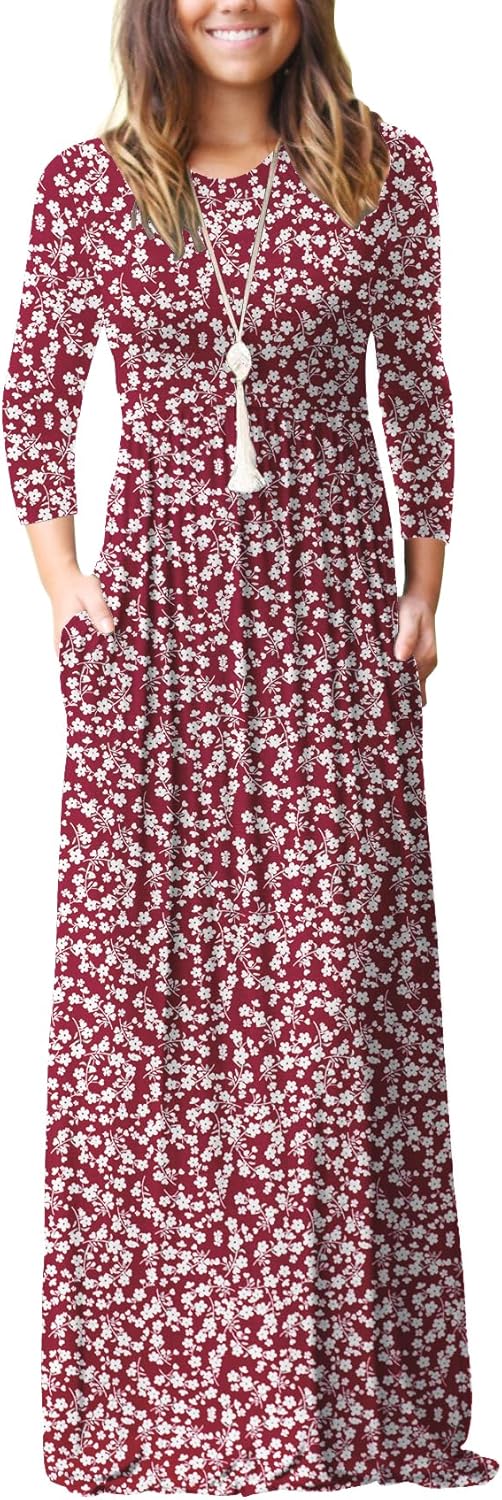 GRECERELLE Women Long Sleeve Casual Maxi Dress with Pockets