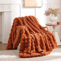 Burnt Orange Faux Fur Throw Blanket 60ft x 80ft - Cozy Rabbit Fleece