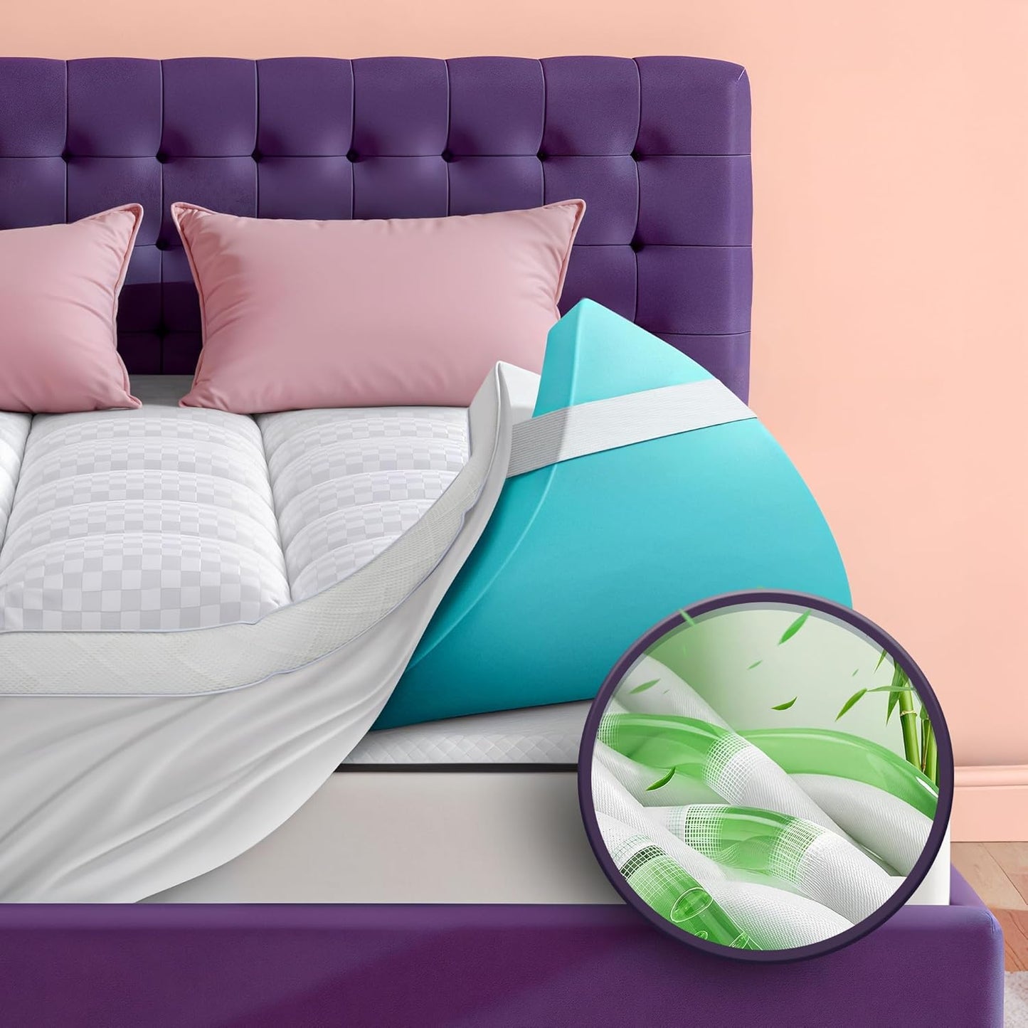 Dual Layer 4 Inch Memory Foam Mattress Topper for Comfort
