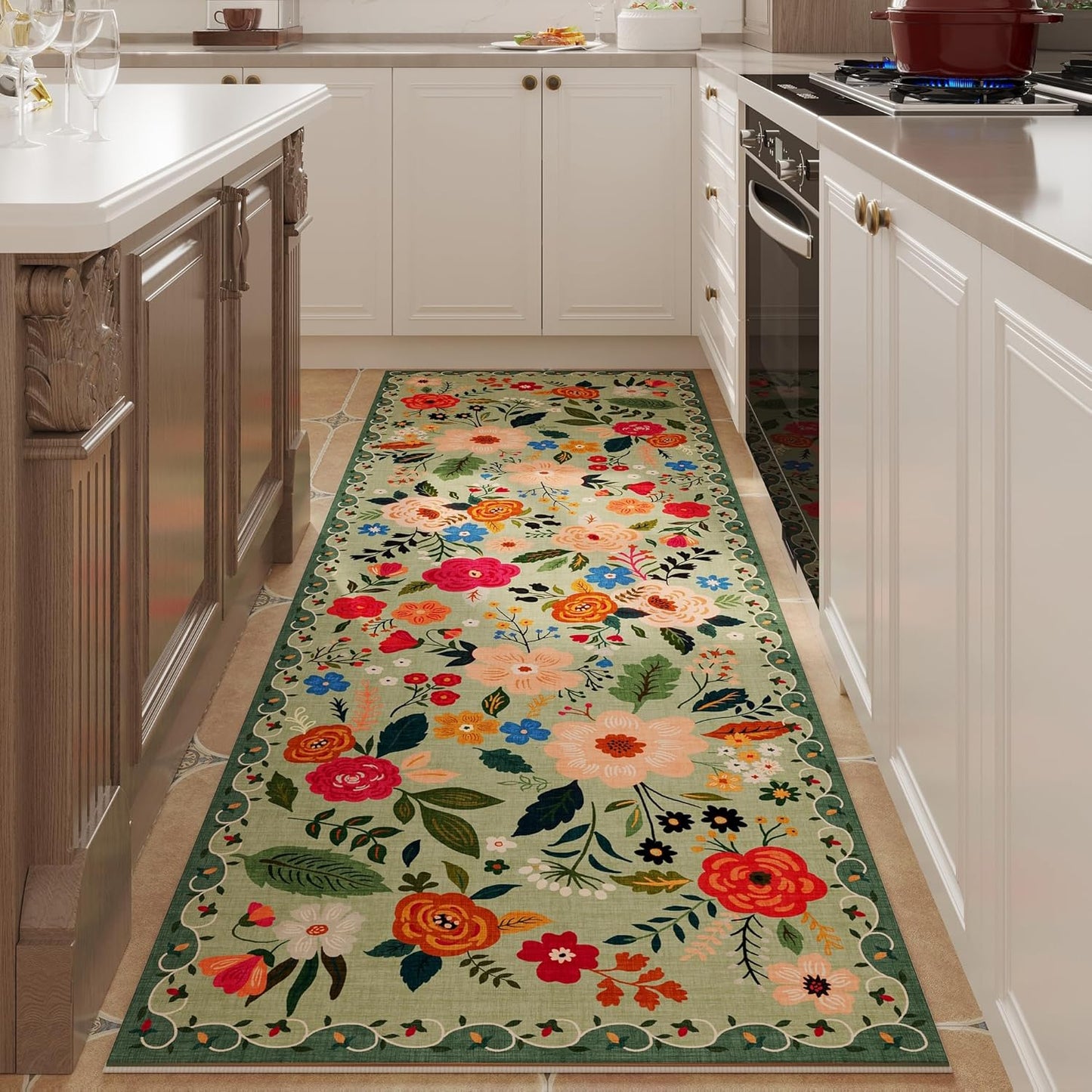 Runner Rug for Hallways Kitchen Non Slip Floral Carpet 2ft 6in'x8ft