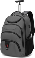 17 in Grey Rolling Backpack with Wheels - 45L Carry On Travel Bag