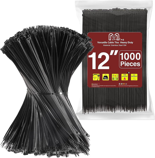 ZYIMING Heavy Duty 12 Cable Ties - 1000 Pack