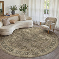 8x8 Washable Brown Round Rug Vintage Distressed Circle Rug for Living