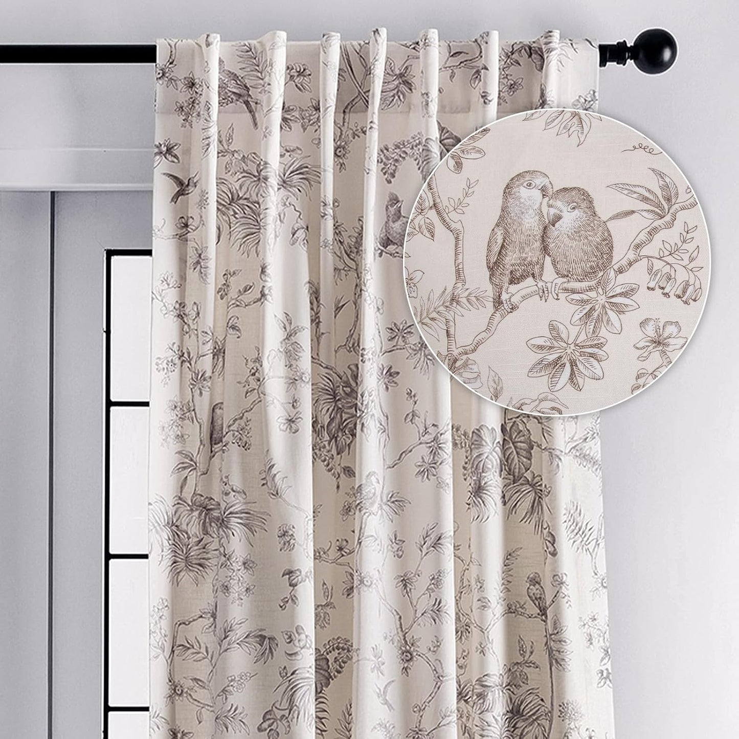 Elegant 100% Cotton Light Filtering Toile Curtains for Home
