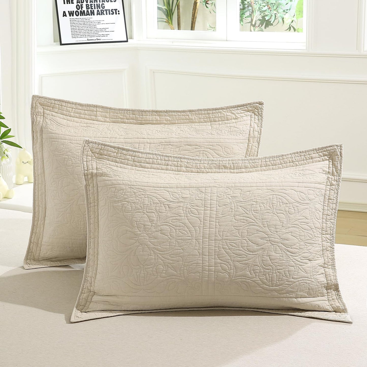 WINLIFE 100% Cotton Quilted Pillow Sham for King Size Beds