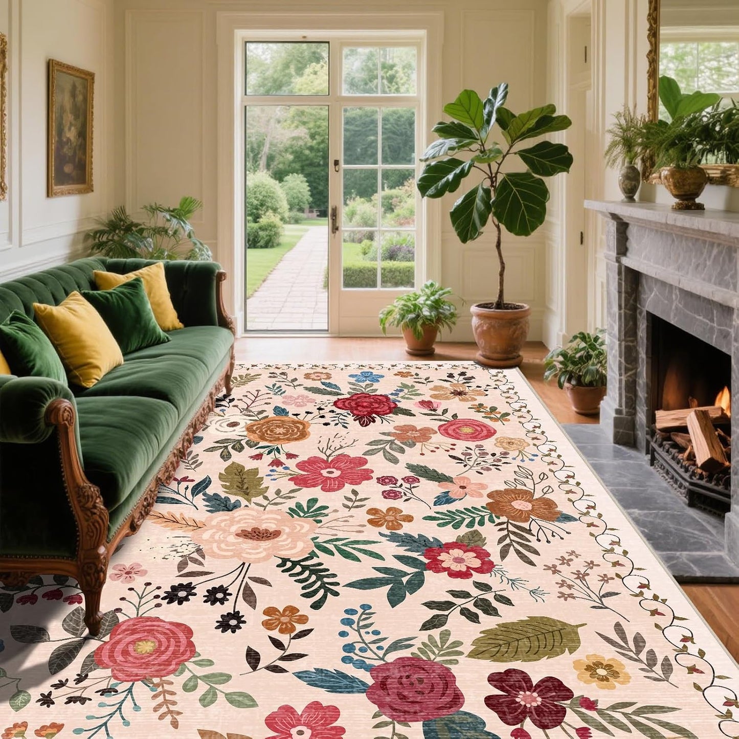 6x9 Area Rugs for Living Room Clearance - Vintage Floral Design