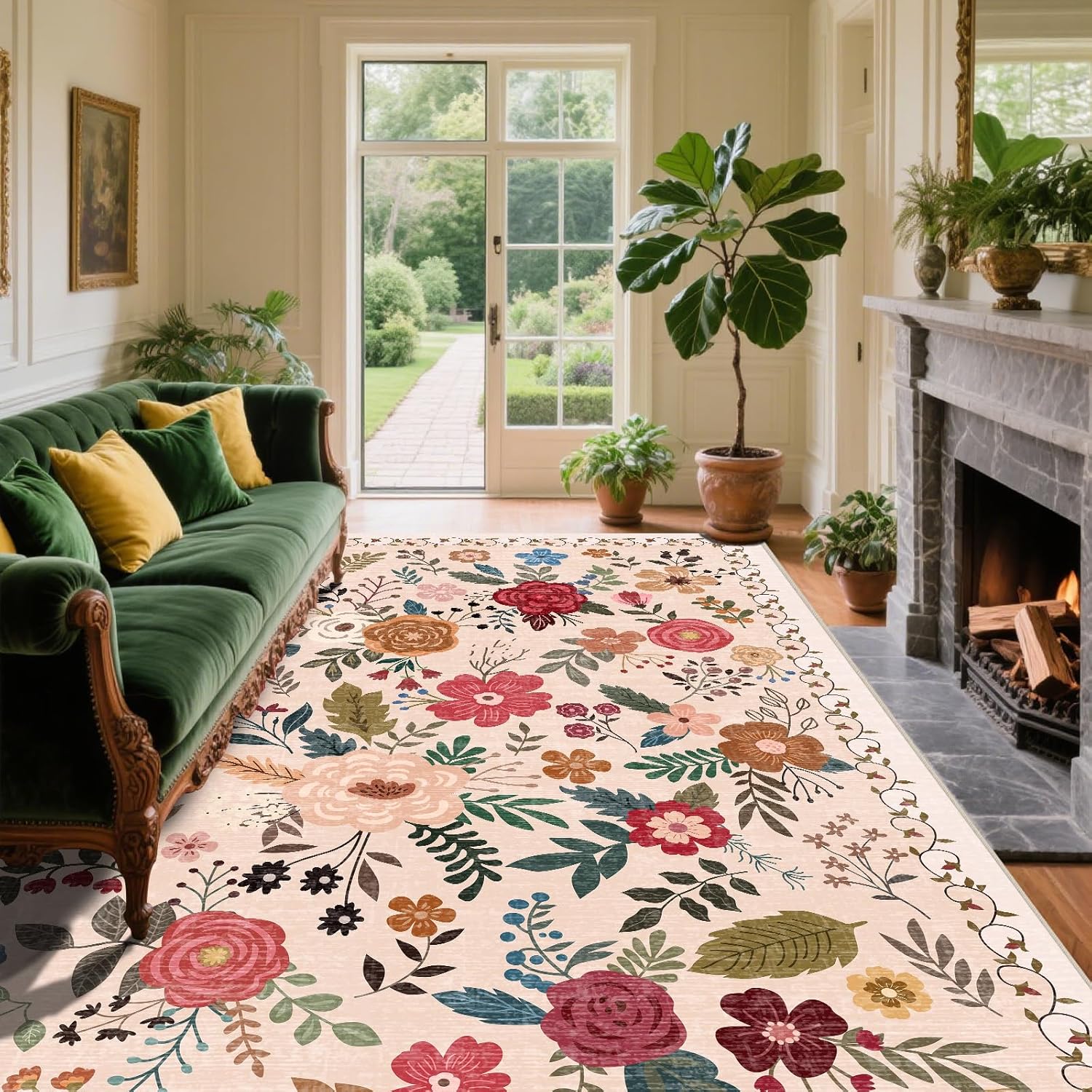 6x9 Area Rugs for Living Room Clearance - Vintage Floral Design
