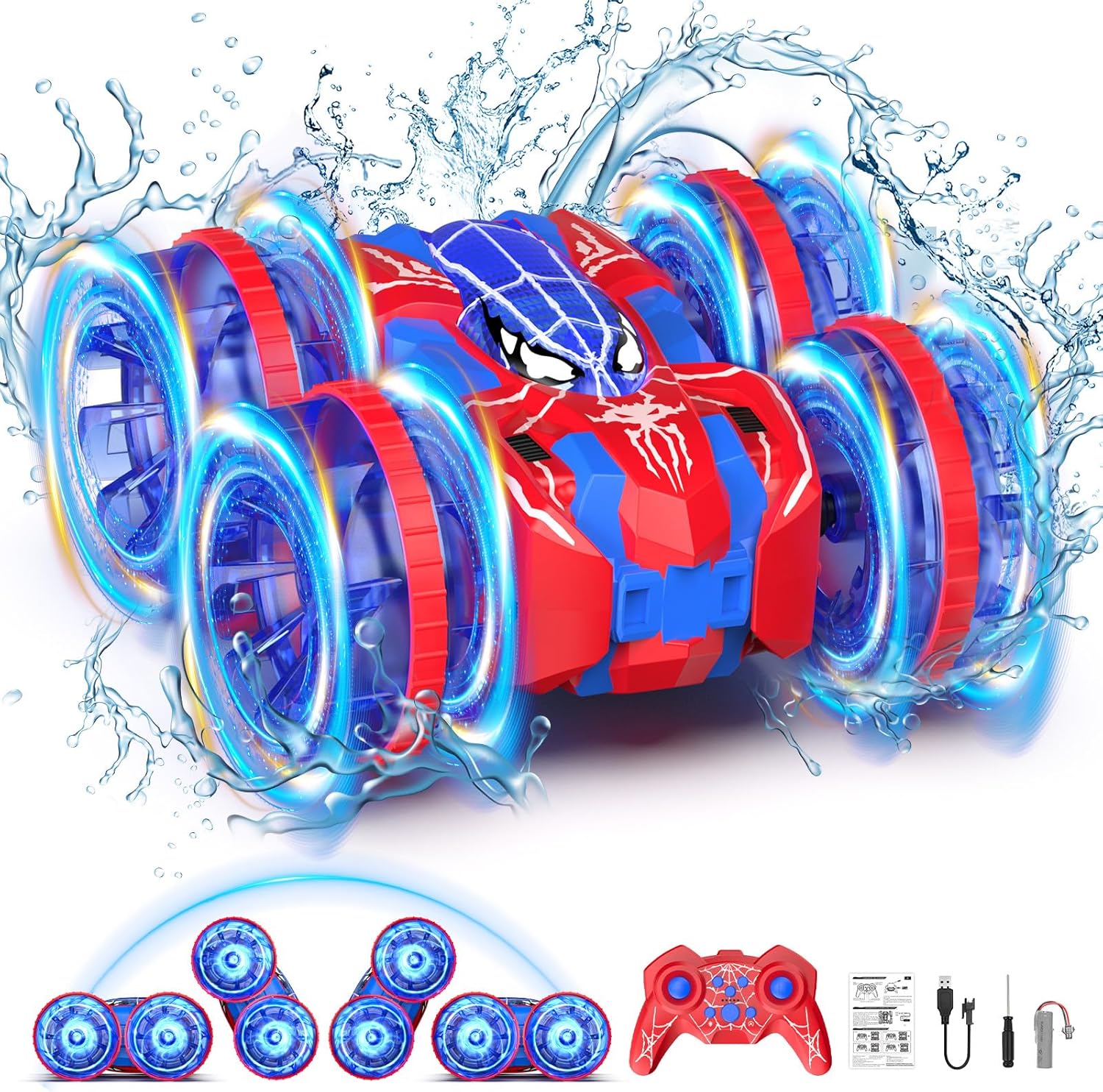 Amphibious 2.4 GHz RC Car & Boat Combo with LED Lights - Waterproof Stunt! 