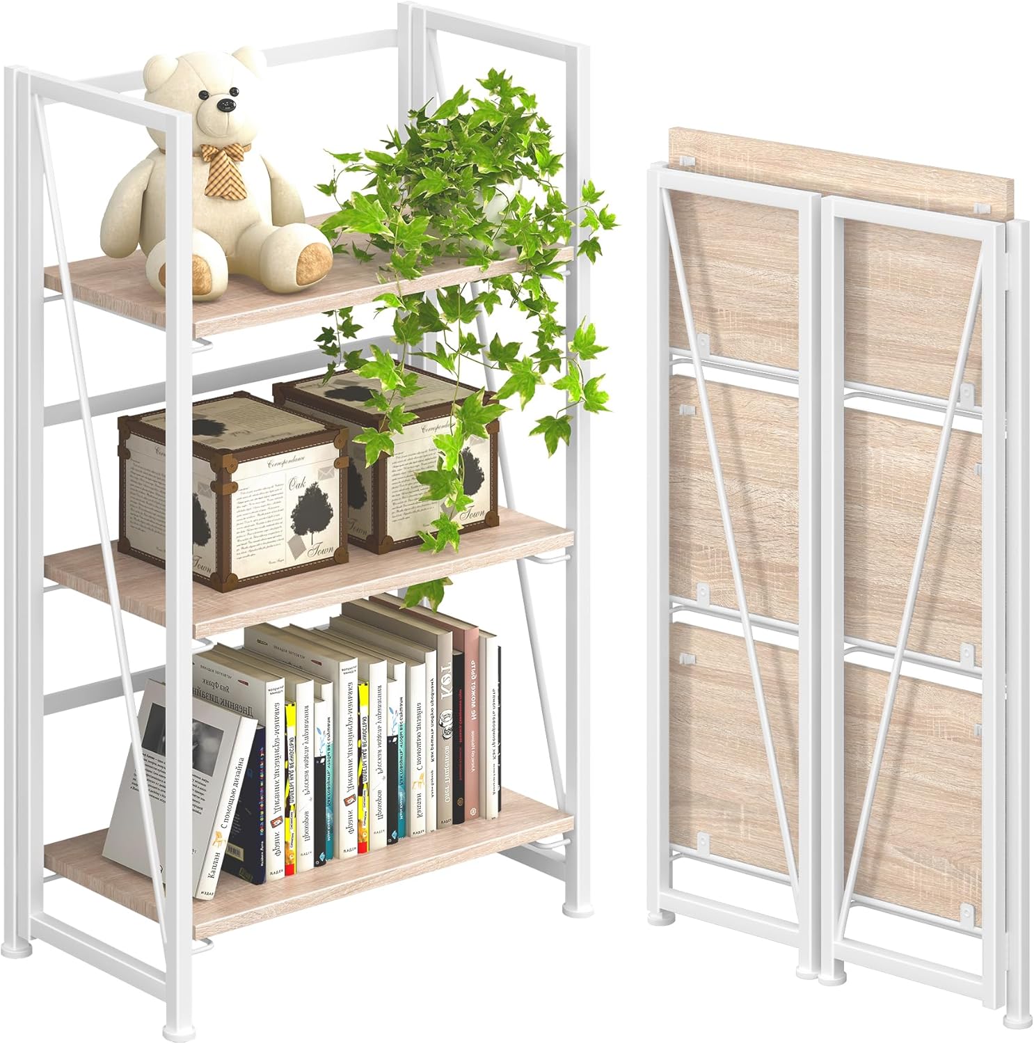 4NM No Assembly Folding Bookshelf for Home Office Storage