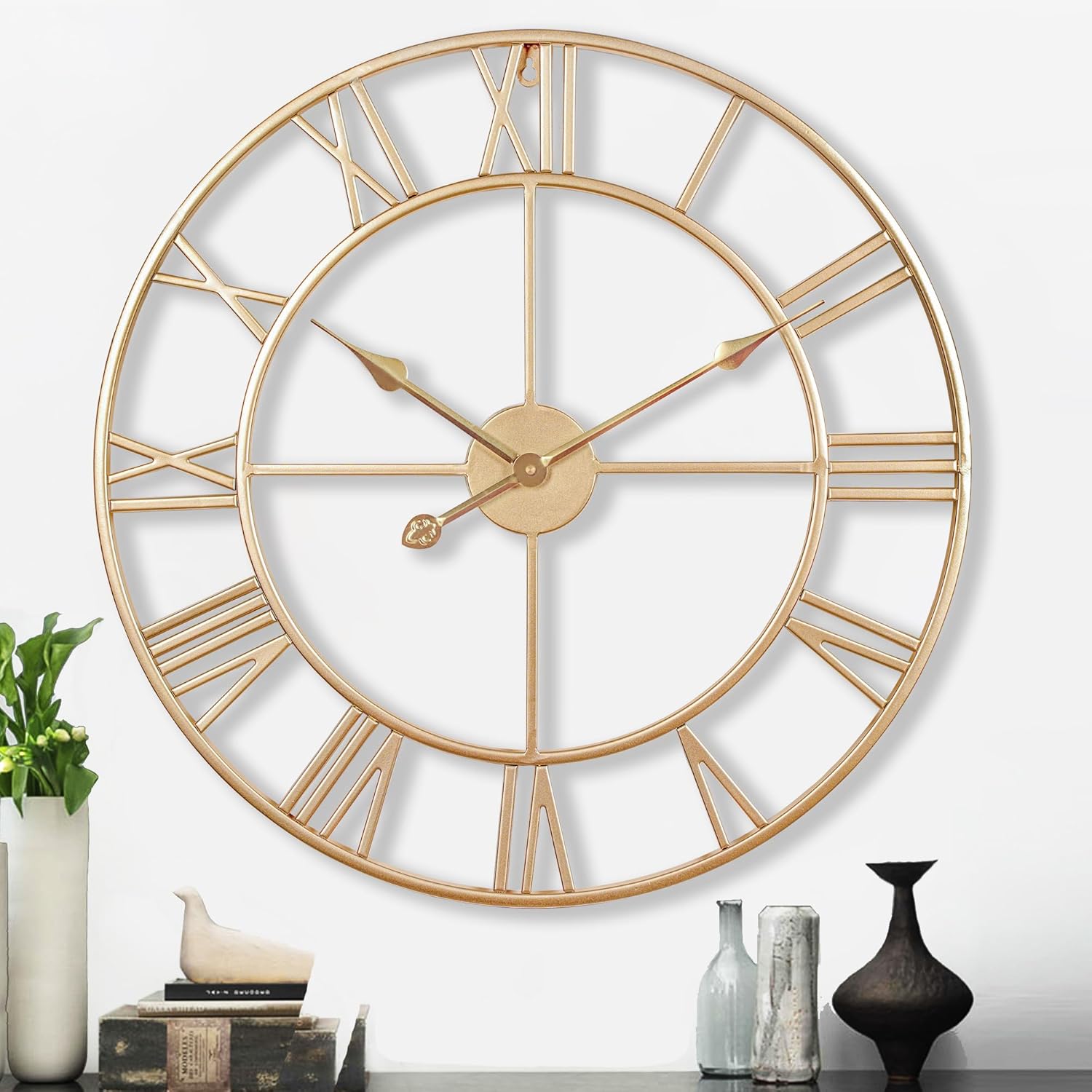 Large 24 Inch Champagne Gold Wall Clock for Home Decor