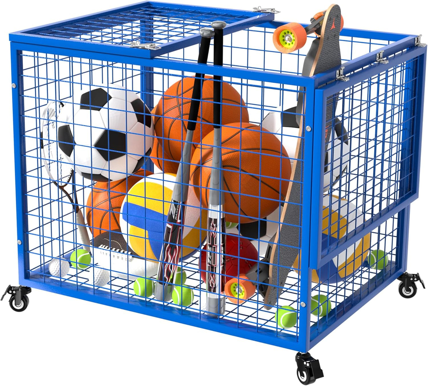 Basketball Organizer with Lockable Lid for Sports Equipment Storage