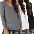 Womens V Neck Long Sleeve Tops - Loose Fit Casual Fall Tee