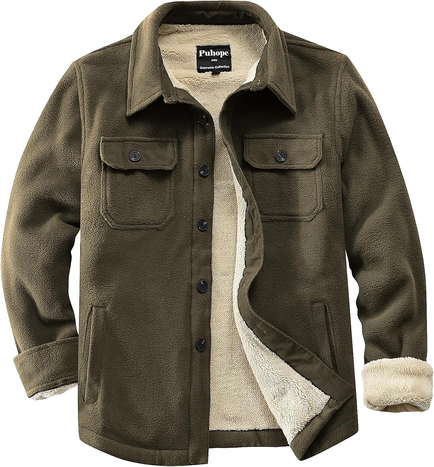 Men's Polar Fleece Warm Sherpa Lined Shirt Jacket for Men