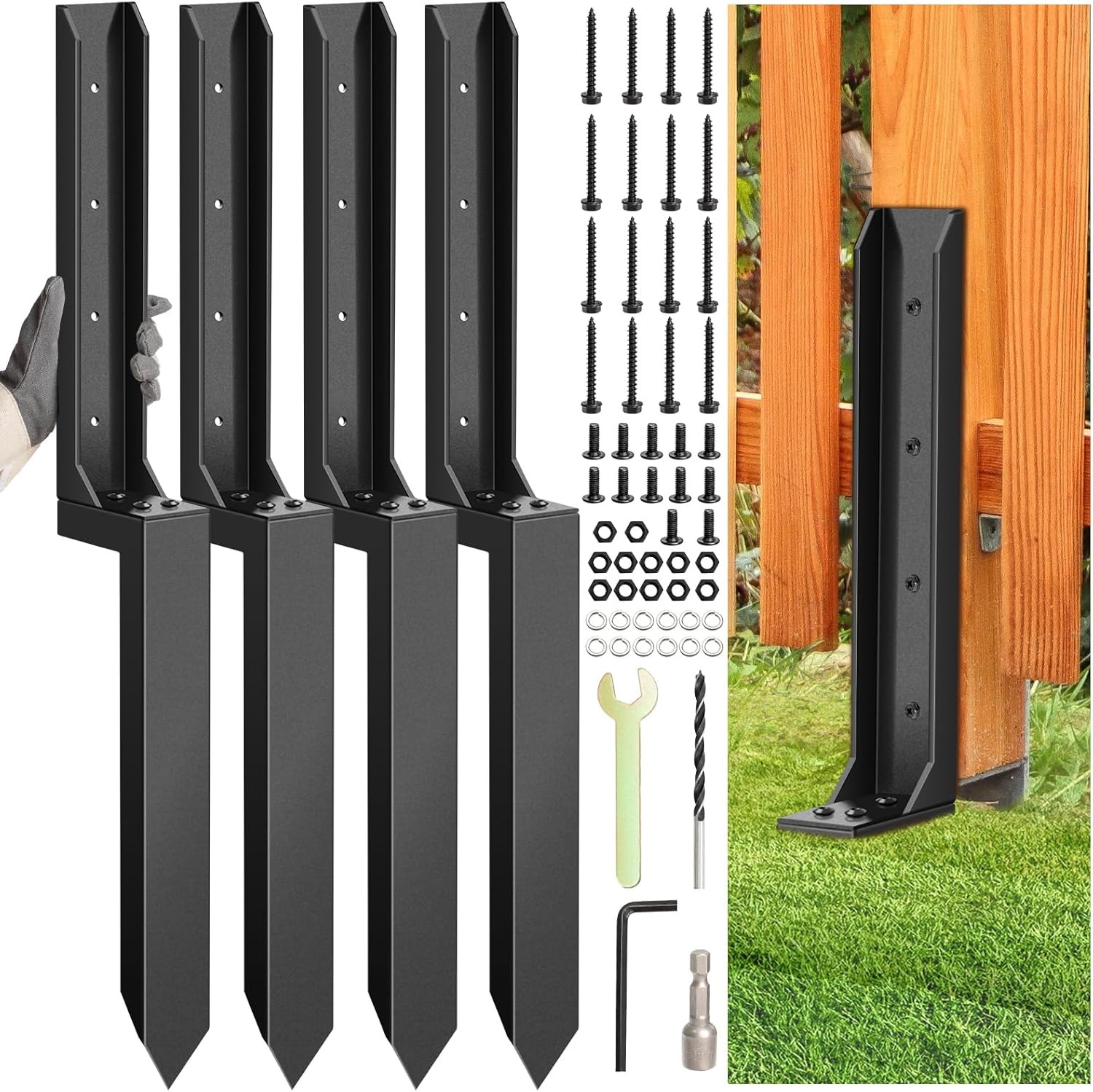 4 Pcs Heavy Duty Fence Post Repair Kit for Broken Support