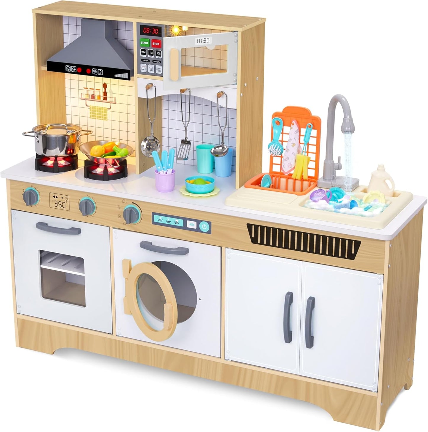 Lil' Jumbl Kids Wooden Kitchen Set with Real Running Water