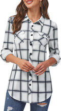 DJT Womens Soft Stretchy Knit Plaid Shirt - Comfortable