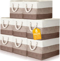 collapsible storage bins 8 pack - linen fabric shelf organizers